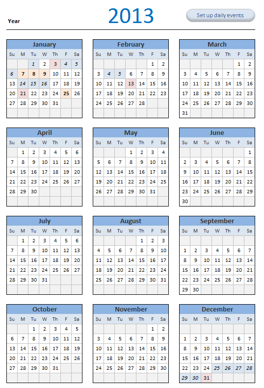 2013 Calendar Template 