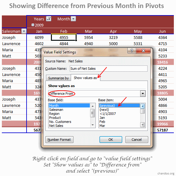 Difference From Last Month Pivot Report