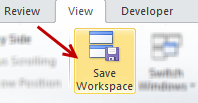 Save Workspace button - Excel ribbon
