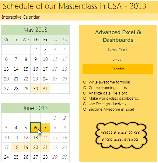 EXCEL EXPERTS How to create interactive calendar to highlight events