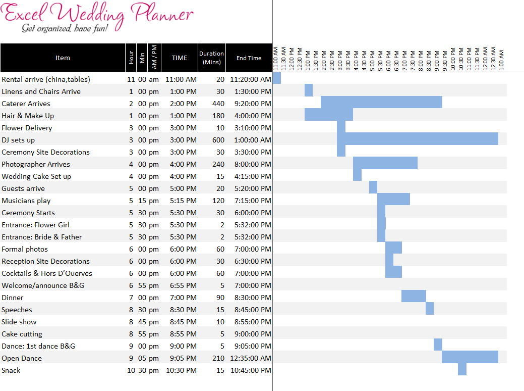 Wedding Day Schedule Template Excel