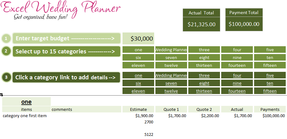 Excel Wedding Planner is 29 Click below button to purchase a copy
