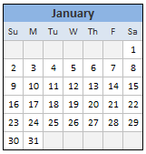 Year 2011 Calender - Month of Jan