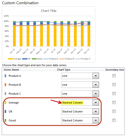 Adjusting chart series settings - line chart with bands