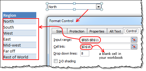 Insering combo box form control and formatting it - then vs now chart