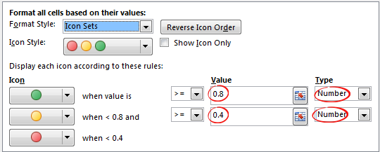 Conditional formatting rules traffic light icon set