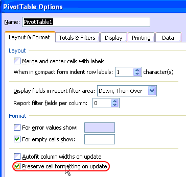 Enable Preserve Cell Formatting Setting in Pivot Report