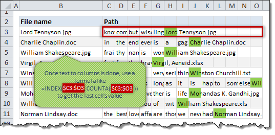 Extracting file name from path using text to columns utility and formulas - how to?