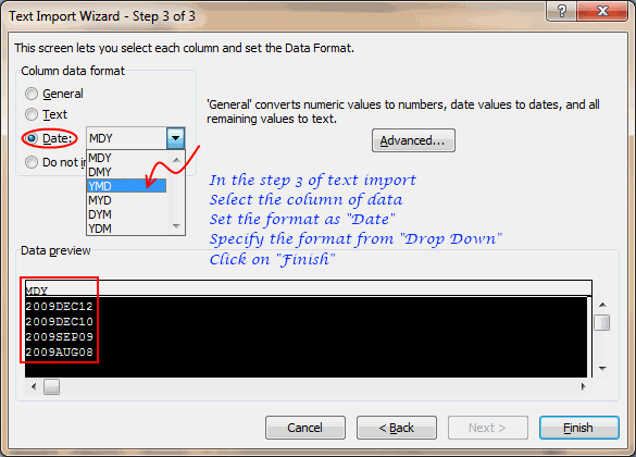 Text to date using Text Import Wizard in Excel