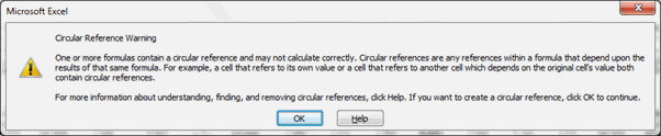 Circular Reference Warning - Excel's Auditing Functions
