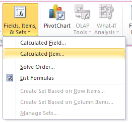 Inserting calculated item from pivot table options ribbon