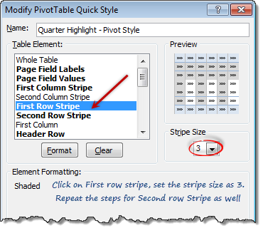 Monthly pivot report with quarterly shading Excel Pivot table tip