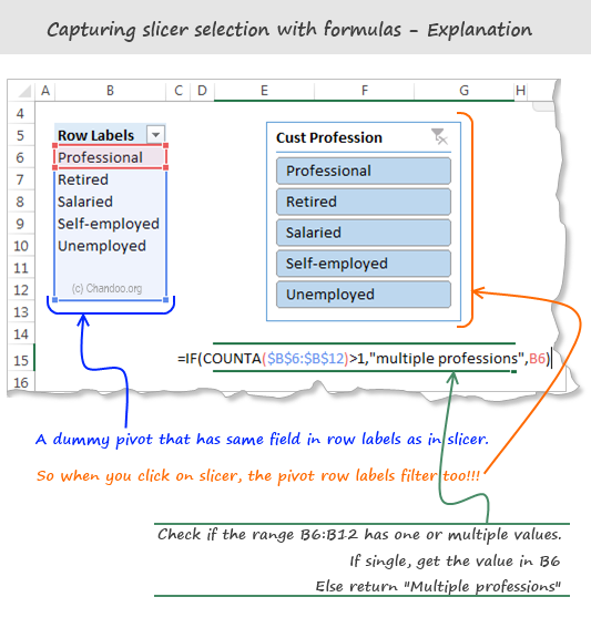 How to find out which items are clicked on slicers using Excel formulas - Explanation