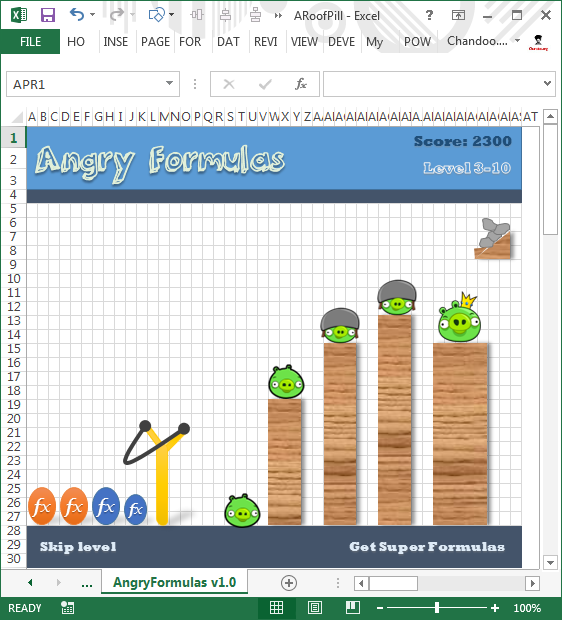 Unlock “Angy Formulas” – an Angry Birds like game hidden in Excel using this trick!!!