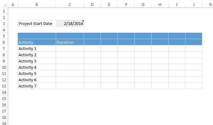 Demo of formulas for filling up dates - Quick gantt chart using Excel