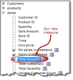 Once you create a measure, it will show up in your data model like this.