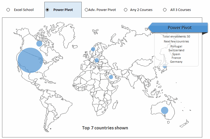 Power Pivot enrollments from around the world - a dashboard