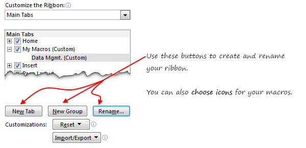 Add your own macros to Excel Ribbon - how to  - Step 2