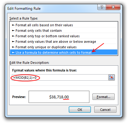 Conditional formatting rule to show decimal point if needed