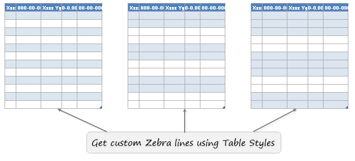 Custom Zebra lines using Excel table formats - how to?