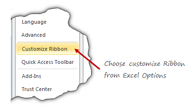 Customize Ribbon > Add a New Ribbon - Excel options