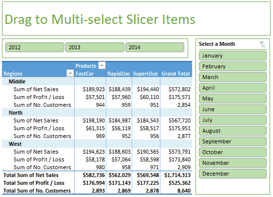 Drag to multi-select slicer items - Excel tip - demo