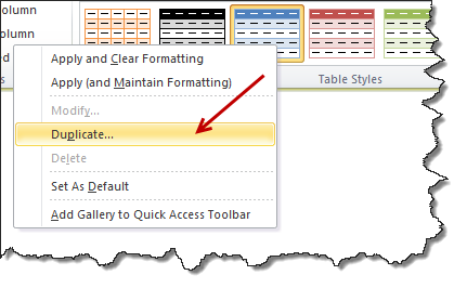 Create a duplicate table style by right clicking on the style you want