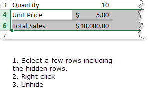 How to unhide a bunch of cells - unprotected worksheet