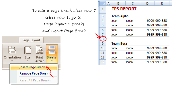 Insert Page Breaks in Excel - how to?