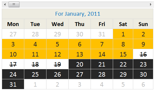 Monthly shift / roster template