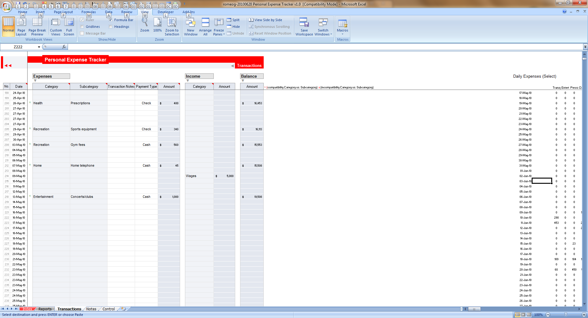 excel spreadsheet expense tracker