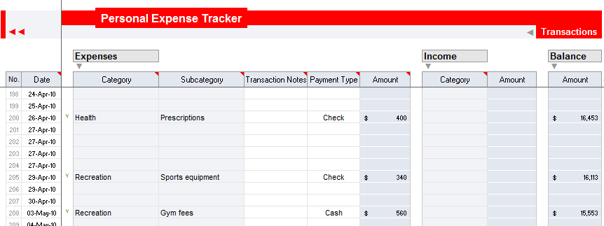 personal expense tracker google excel